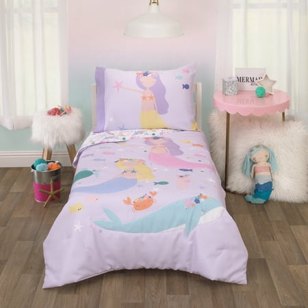 Parent's Choice 4-Piece Toddler Bedding Set, Purple, Mermaids