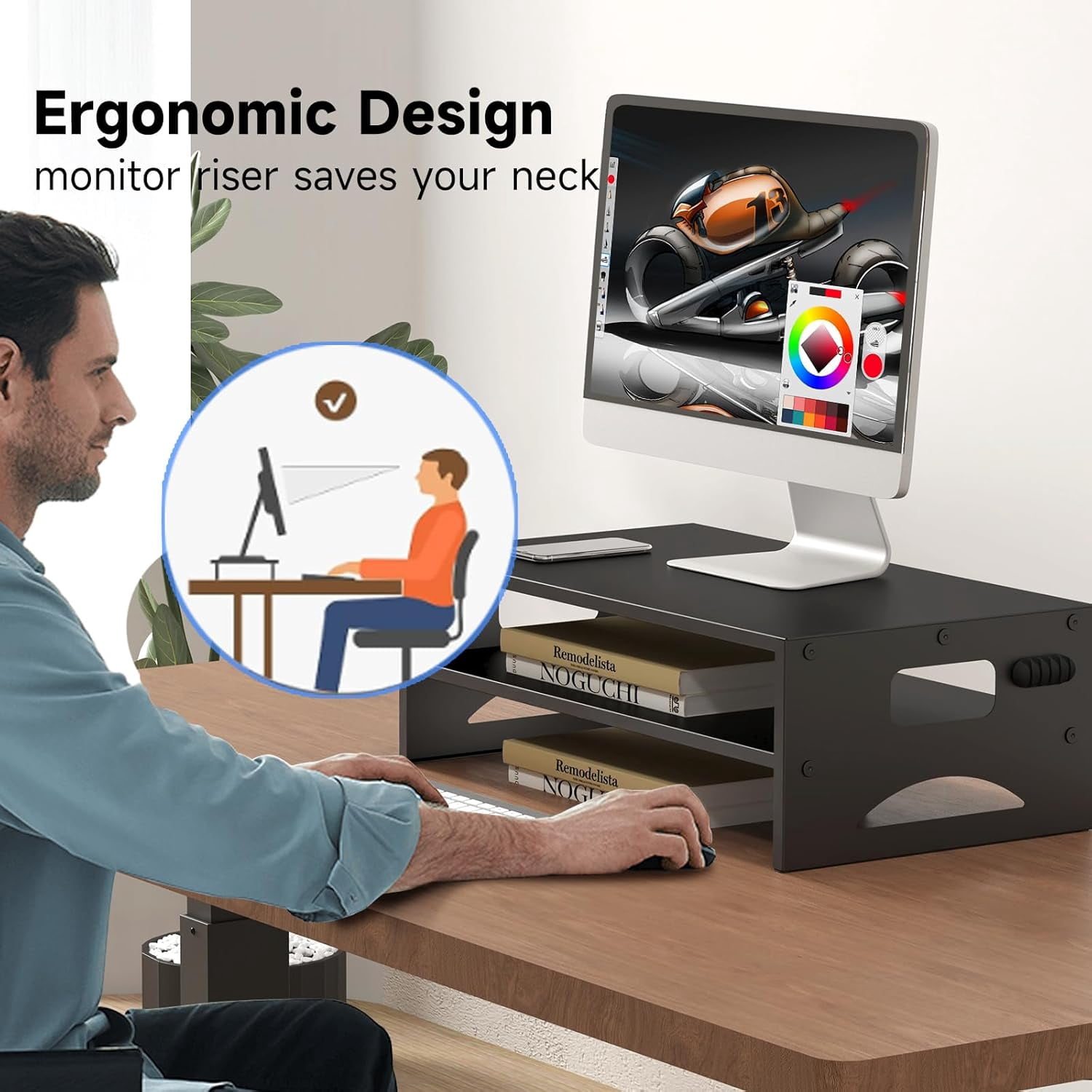 Monitor Stand Riser, Desktop Stand, Computer Stand, Ergonomic Design, Two-Level Design, Desktop Organization, Keyboard Smartphone Storage, Printer Stand, Display Stand, 16.5 x 9.3 x 5.6
