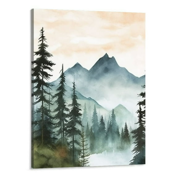 Creowell  Mountain Framed Canvas Wall Art Set, Forest Wall Decor, Woodland Landscape Wall Painting, Nature Outdoor Scenery Art Prints for Living Room, Bedroom, Office, Dining Room -16x20 Inch