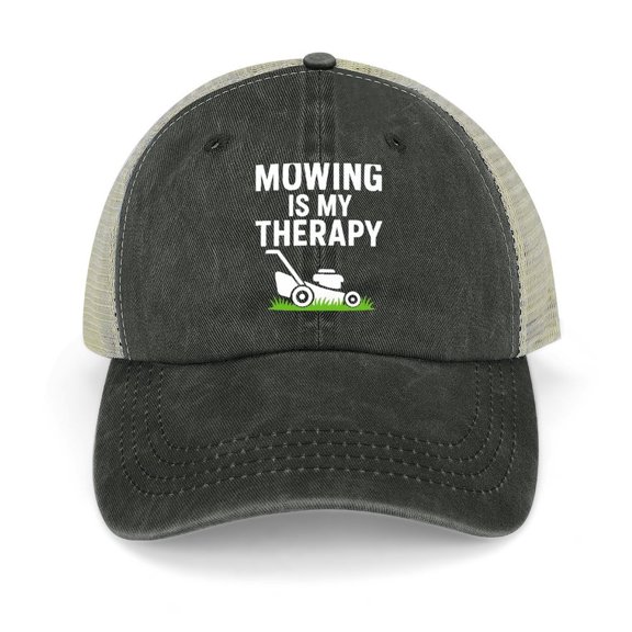 Mowing Is My Therapy Black Adjustable Trucker Baseball Cap for Men Women, Mesh Snapback Hat