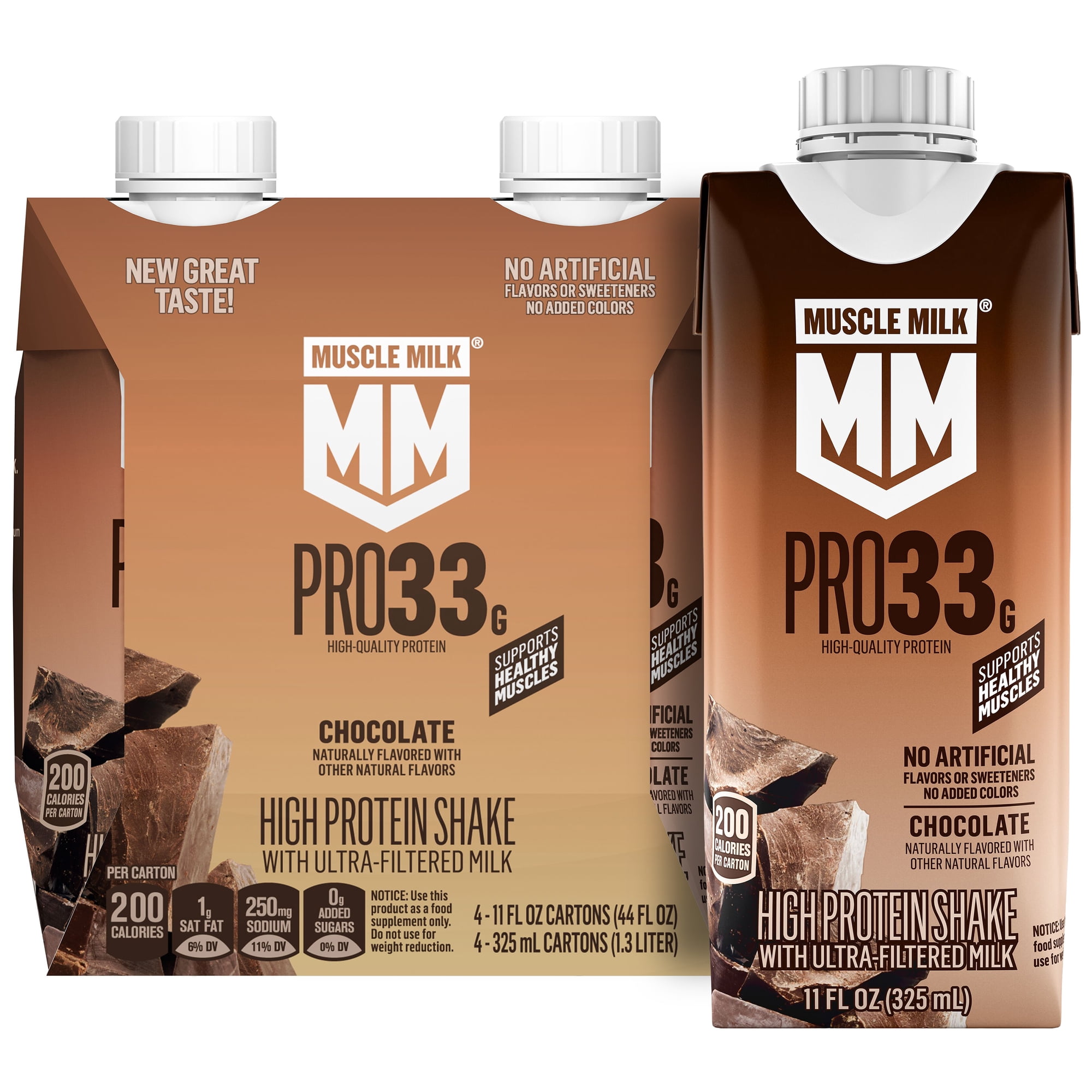 Muscle Milk Pro 33g High Protein Shake Ultra Filtered Milk, Chocolate 11 fl oz, 4 pack