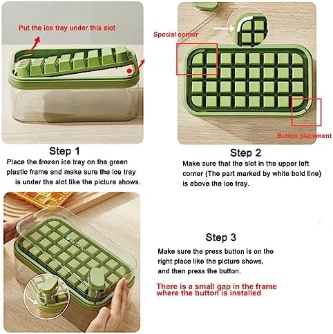 Ice Cube Tray with Lid and Bin, 2 Pack for Freezer, 64 Pcs Ice Cube Mold (Green)