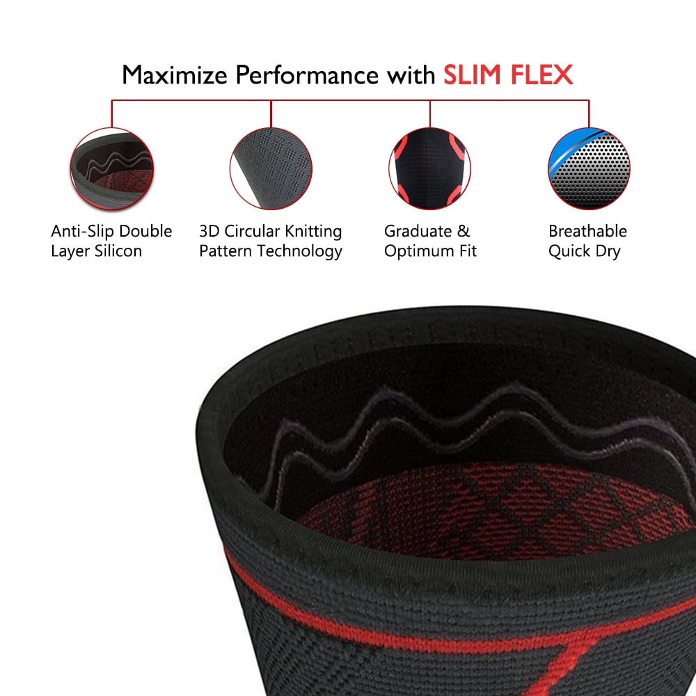 Slimflex Knee Compression Sleeve - Best Knee Brace for Knee Pain for Men & Women – Knee Support for Running, Basketball, Weightlifting, Gym, Workout, Sports - Pair (Large)