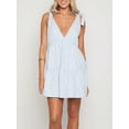 thumbnail image 5 of Blue Gingham Floral Tie-Shoulder Mini Sundress With Bow Ruffle Flowy Babydoll Dress, 5 of 6
