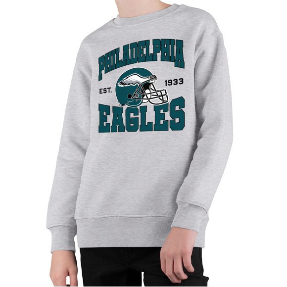 Junk Food Clothing x NFL - Philadelphia Eagles - Team Helmet - Kids Crewneck Fleece Sweatshirt for Boys and Girls - Size Large