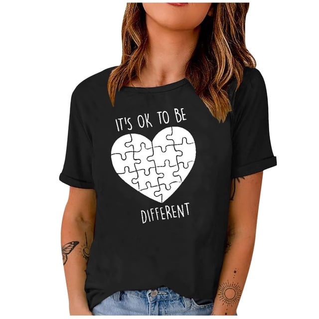 EQWLJWE Hauts d'Été pour Femmes Hauts pour Femmes en Liquidation Mode Femme Imprimé Col Rond Manches Courtes T-Shirt Imprimé Blouse Ample