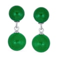 thumbnail image 2 of Bling Jewelry Womens Classic Dangle Gemstone Earrings Aegean Teal Jade Double Round Sterling Silver, 2 of 4