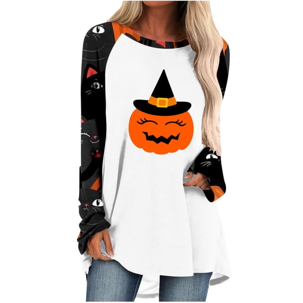 Blusa suelta informal de manga larga con cuello redondo para mujer, camisas con estampado de Halloween Fridja fjkfkj2458