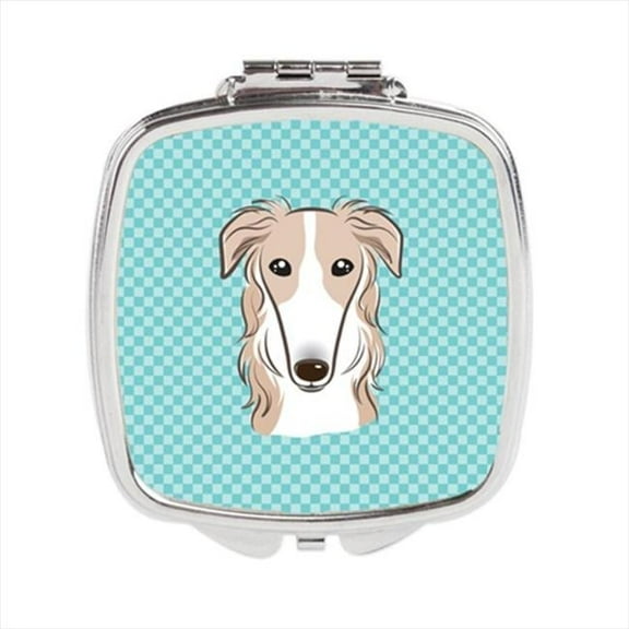 Carolines Treasures  Checkerboard Blue Borzoi Compact Mirror- - 2.75 x 3 x .3 In.