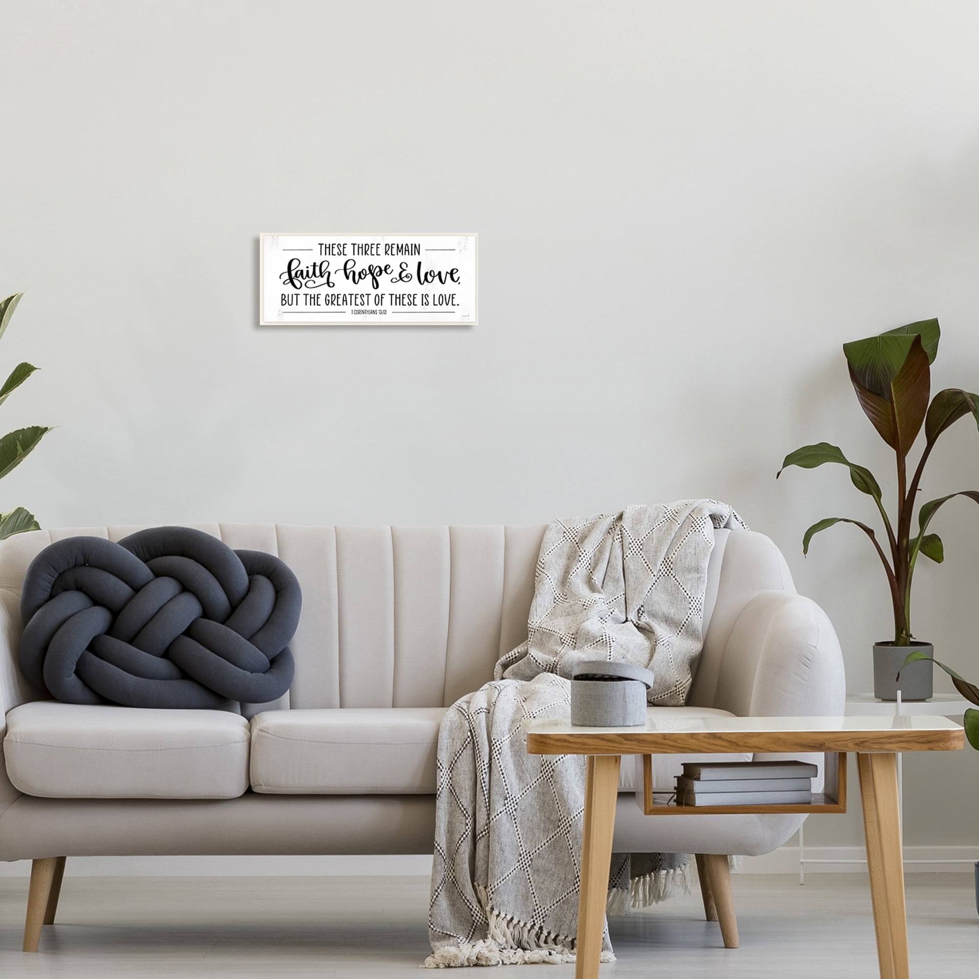 Stupell Industries Three Remain Faith Hope Love Phrase 1 Corinthians 13:13, 17 x 7, Design by Imperfect Dust