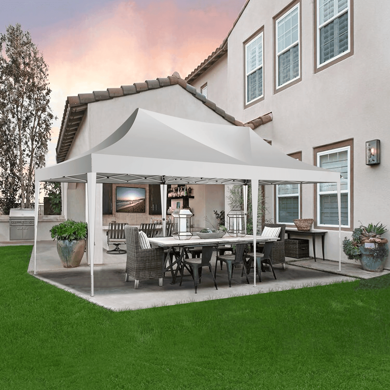COBIZI 10x20 EZ Pop Up Canopy Tent for Party Outdoor Canopy with 6 Sidewalls Gazebo for Backyard Wedding Camping Events Waterproof & UV50+ Carry Bag,White(Frame Upgraded)