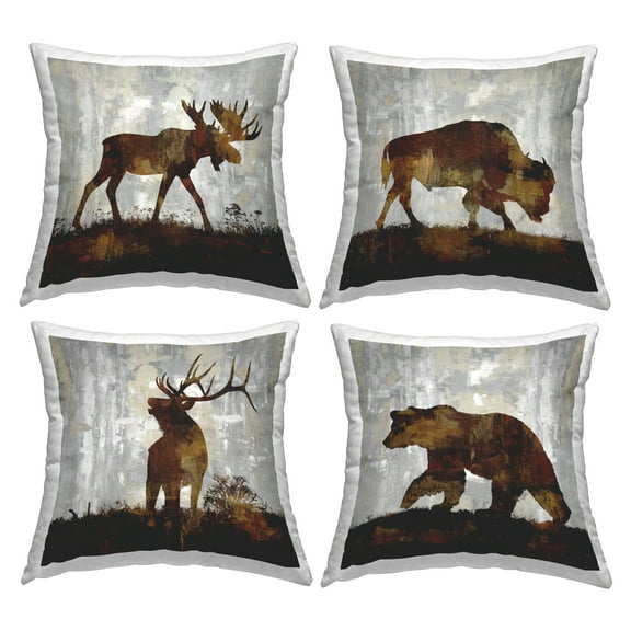 Stupell Industries Rustic Forest Animals Brown Silhouette Shapes Design by Carl Colburn Throw Pillow (set of 4)
