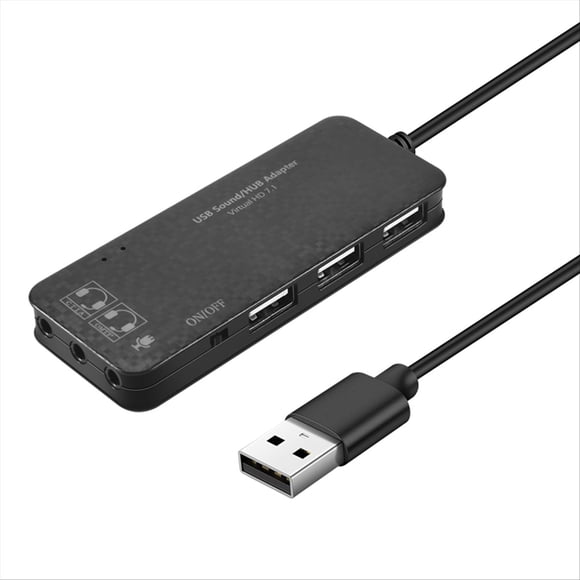 Adaptador Externo Del Microfono De Los Auriculares La Tarjeta Sonido 7.1 Puertos Eje Usb 2.0 Hub Para Pc Negra