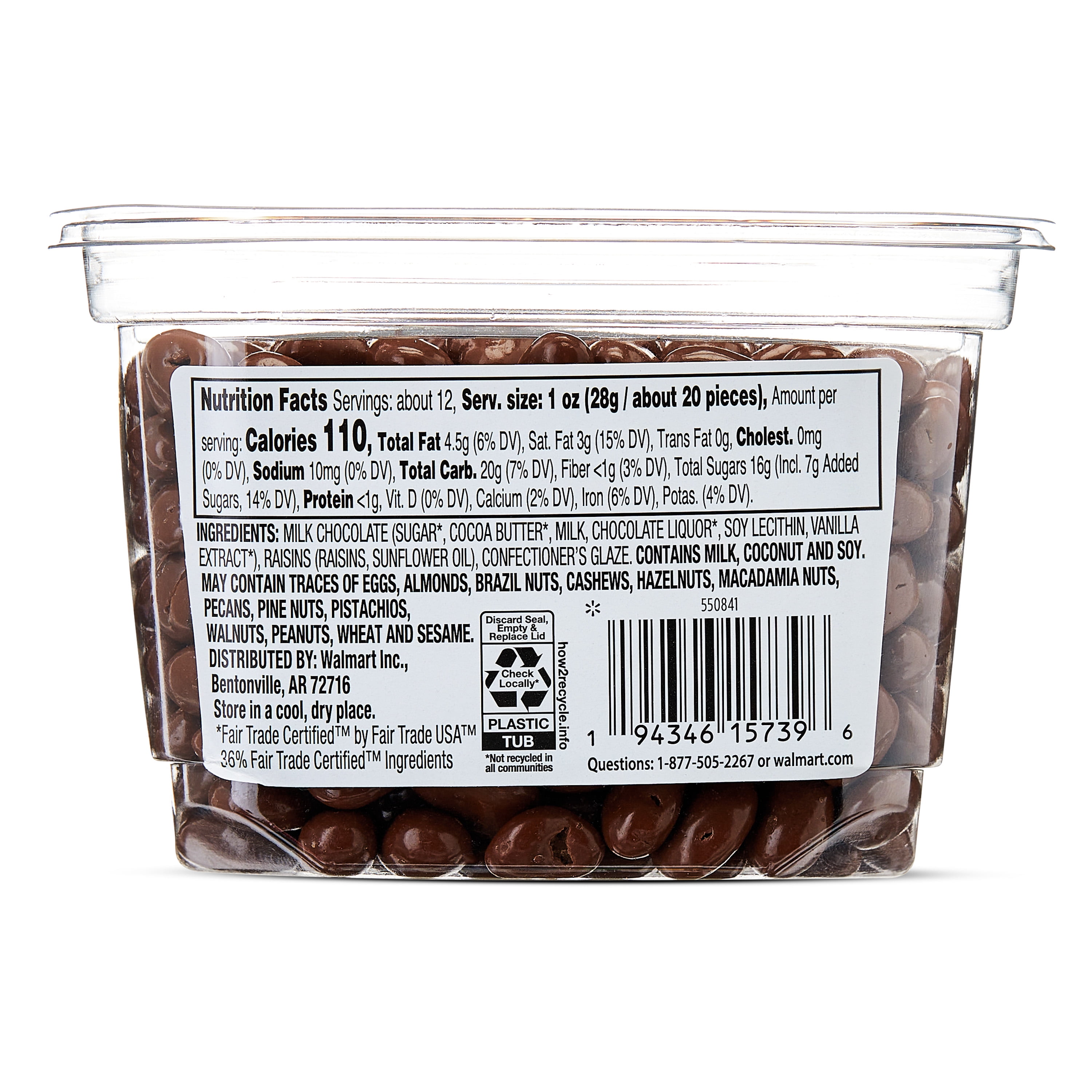 (3 pack) Great Value Milk Chocolate Raisin Tub, 12 oz