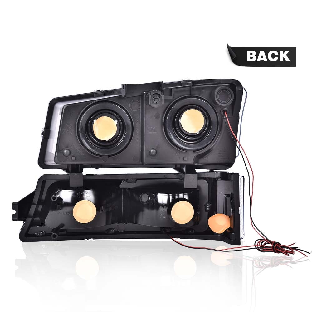 CROSSDESIGN Clear LED DRL Headlights Projector Headlamps Fit for 2003-2007 Chevy Silverado/Avalanche