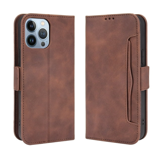 Case for iPhone 13 Pro Max Cover Adjustable Detachable Card Holder Magnetic closure Leather Wallet Case - Brown