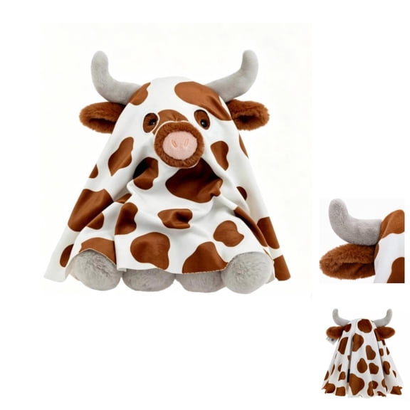 Holiday Spotted Longhorn Cow Ghost Plush Toy, 11 Inch Cute Cow Plush, Spooky‑Fun Ghost‑Outfit Highland Cow Stuffed Animal for Halloween Table Decor, Holiday Party & Novelty Gift