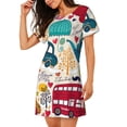 thumbnail image 2 of Fotbe London Symbols Bata de Dormir para Mujer con Estampado, Camisón de Algodón de Manga Corta, Ropa de Dormir Casual, 2 of 6