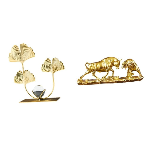 Estatua De Toro Y Escultura De Hoja De Decoración Moderna Para El Hogar, Coleccionables Para Escritorio, Estantería, Adorno Decorativo De Animales, Regalos De Cumpleaños Y Inauguración De