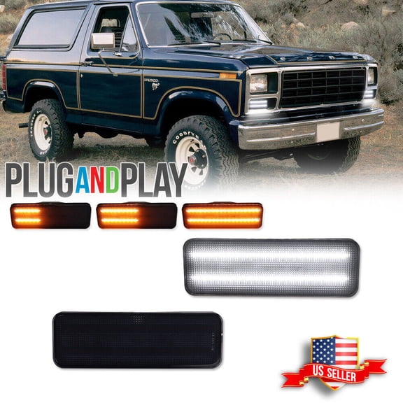GTINTHEBOX Smoked Switchback LED Parking Signal Lights For 1980-1986 Ford Bronco F150 F250 F350