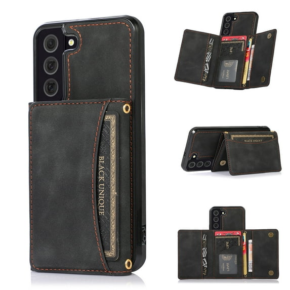 Galaxy S22 Case with Card Slots, Allytech Back Flip Wallet Cover Premium PU Leather Impact Resistant Hands-Free Kickstand Case for Samsung Galaxy S22 5G 6.1" 2022 Released, Black