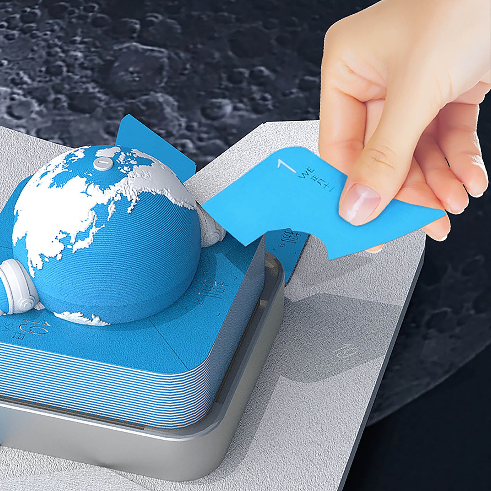 3D Calendar 2026,Desk Time Piece Calendar With LED Lights,Creative 3D Memo Pad Calendar, Desk Calendar DIY Paper Carving Art Calendar Sculpture,Sticky Note Desktop Decoration Gift-Blue Earth