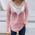 thumbnail image 2 of CLESALE Women'S Solid Color Pullover Lace V-Neck Long Sleeve T-Shirt Top(Pink,XL), 2 of 6