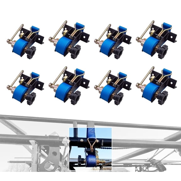 4 Pack 1-1/2"x7' Blue Ladder Rack Ratchet Straps with J-Hook (Pair) - 500 lbs Square Tube Mount - Retractable Ratchet Tie Down Strap for Roof Rack
