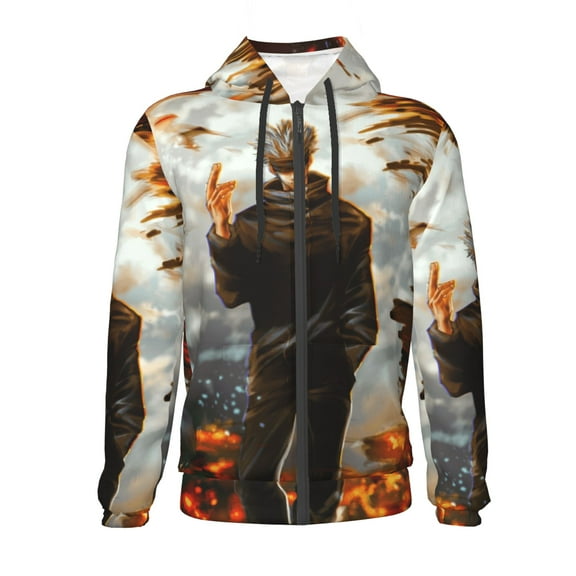 Jujutsu Kaisen Satoru Gojo Teens Boys Girls Zip Up Hoodies 3d Print Long Sleeve Hooded Sweatshirt Jacket With Pocket Small