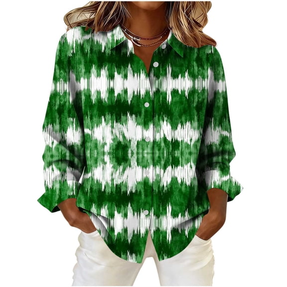 Womens Button Down Shirt St. Patrick‘s Day Print Blouse 2026 Spring Tops Casual Collared Top Lightweight Long Sleeve Clothing Irish Holiday Outfits Fashionable Work Tees