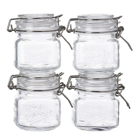 4 Ounce Glass Jars - Mason Craft and More, Square Glass 7 Ounce Mini Clamp Jar, Set of 4