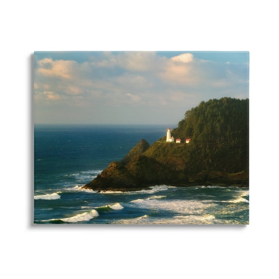 Stupell Industries Lighthouse Ocean Cliffs Nature Photography Gallery Wrapped Canvas Print Wall Art, 20 x 16
