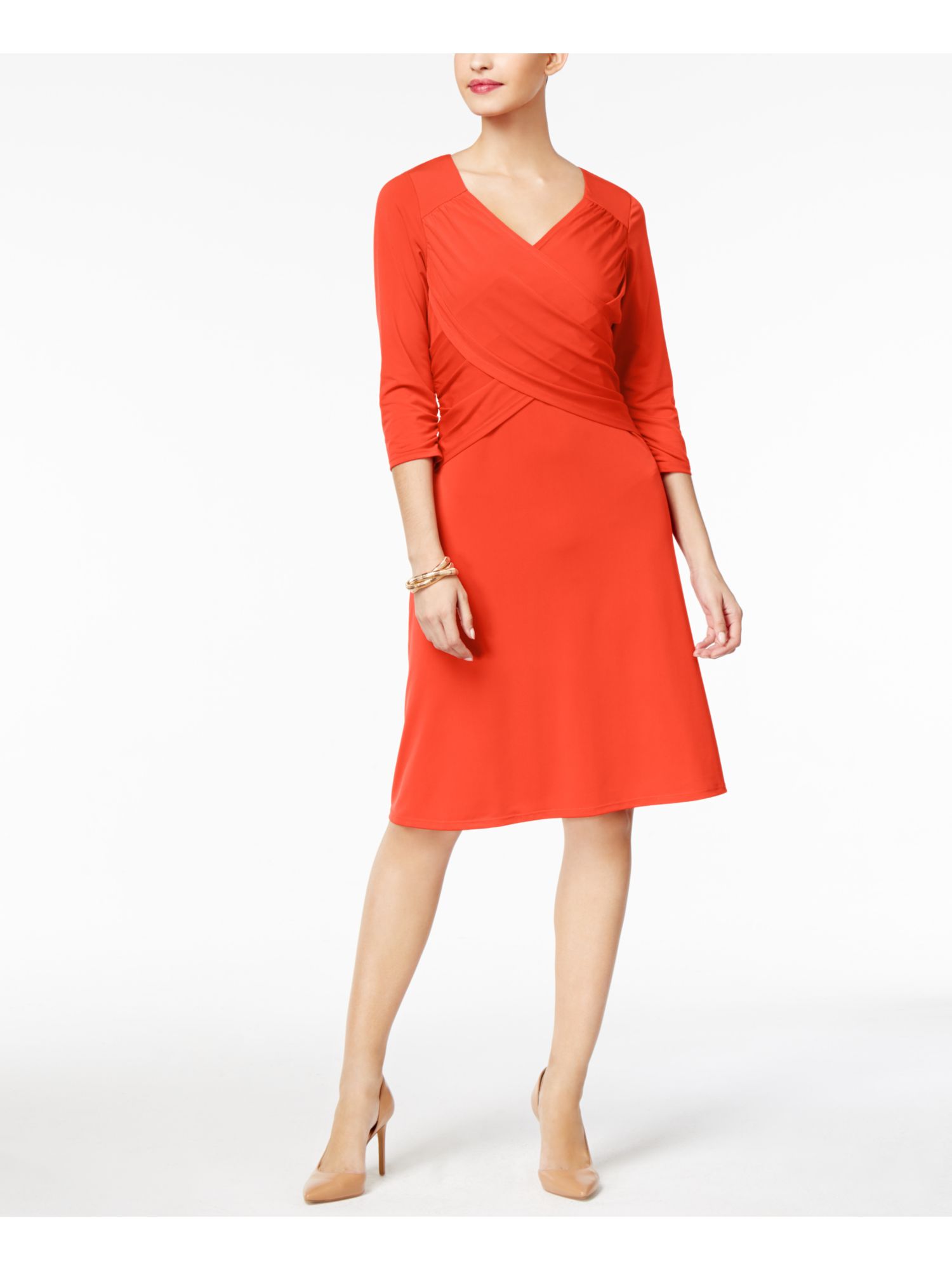 red long sleeve sheath dress