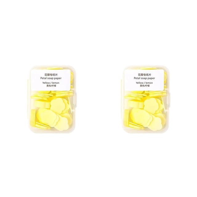 Cateissary Jabón Papel Mano Desechable Perfumado Limpieza Al aire libre Camping Sábana Desinfección Slice Skin Box Espuma Yello amarillo limon 2Conjunto