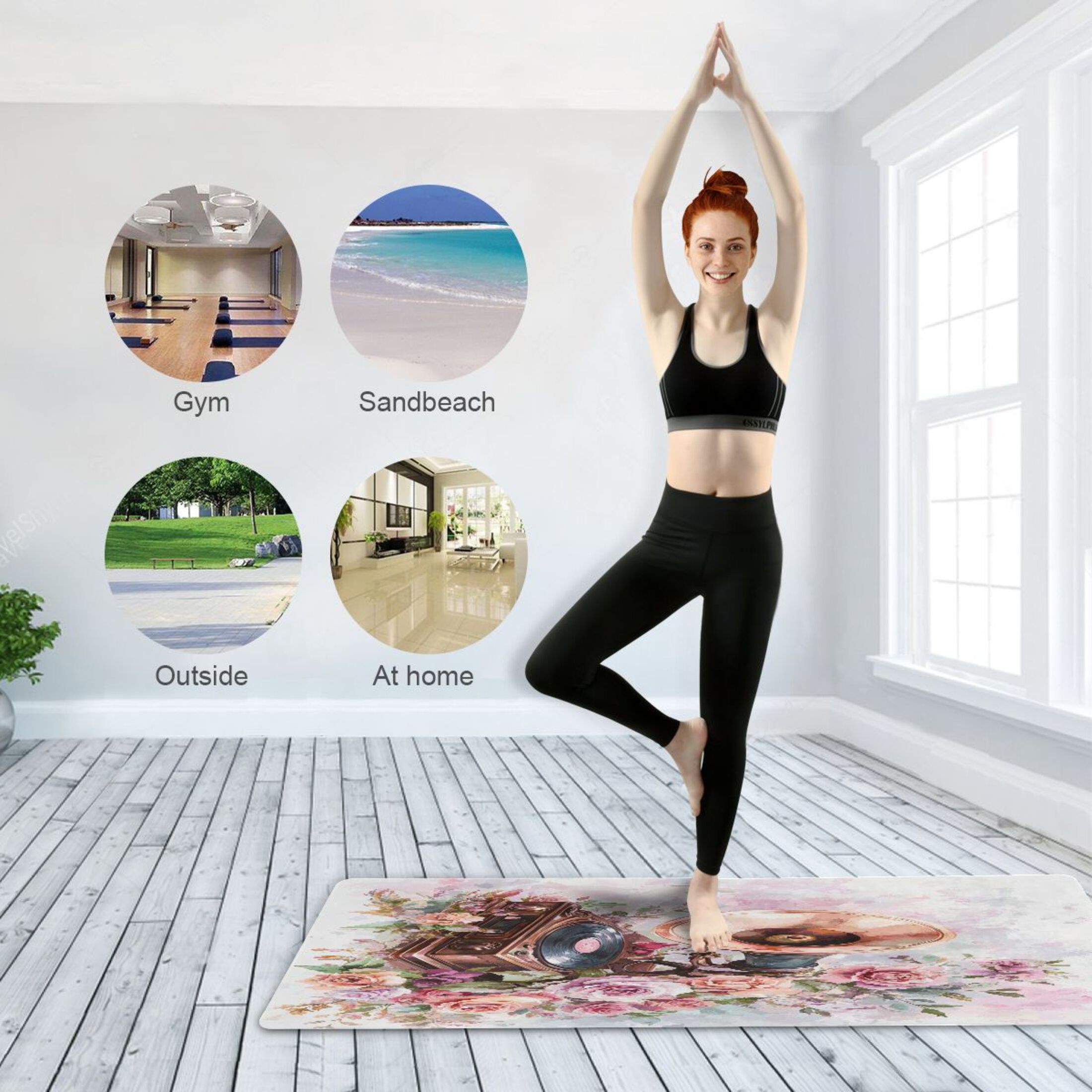 BZSMCE Yoga Mat Women Gramophone with Floral Design Fitness Mat