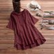 thumbnail image 2 of Gibobby Playera&nbsp;Moda Blusa informal larga suelta con flores, camisa de manga con botones estampados, blusa para mujer con cuello redondo（Vino， XXL), 2 of 4