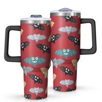 Halloween Colorful Bats Pattern Tumbler with Handle and Lid,40oz Double Wall Vacuum Insulated Tumbler,Cups Gift for Women and Men