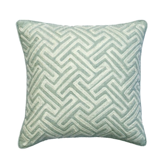Funda de almohada personalizada, azul, 35 x 35 cm (14 x 14 pulgadas), de lino con bordado de laberinto y ramilletes para sofá, diseño geométrico moderno - Dream Maze