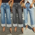 thumbnail image 5 of LYMAYTER Women Fashion Jeans High Waist Baggy Cuffed Jeans for S-2XL Vintage Straight Wide Leg Cropped Denim, 5 of 8