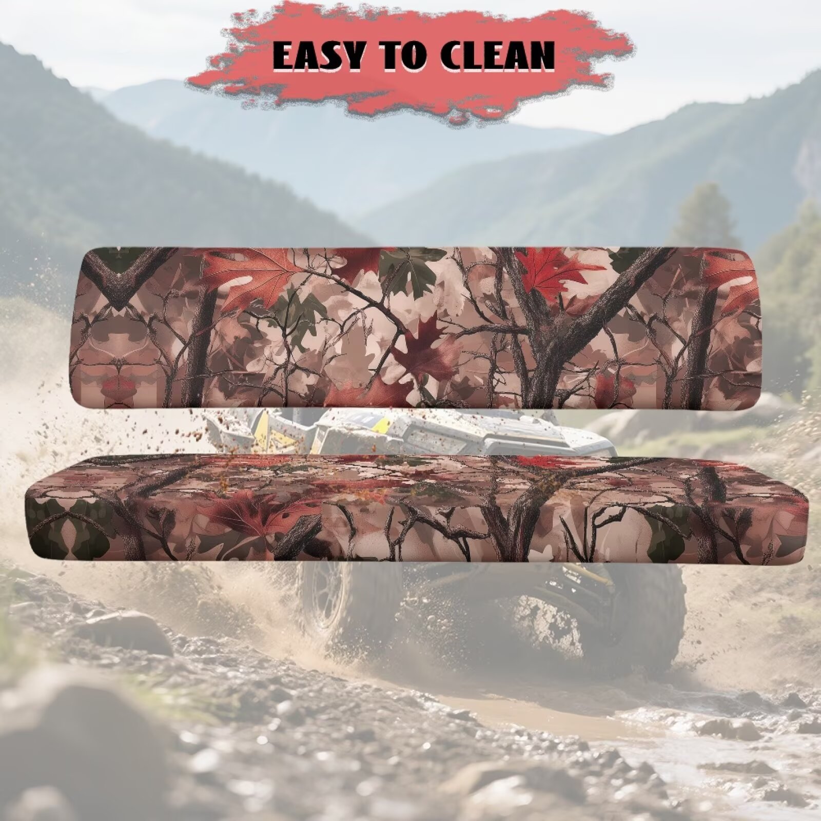 Yuyamidu Camo Hunting UTV Seat Cover Red Leaves Mule Bench Seat Cover Elastic Edging Dustproof UTV Accessories Compatible with Kawasaki Mule 3000 3010 3020 4000 4010 2001-2023 2025