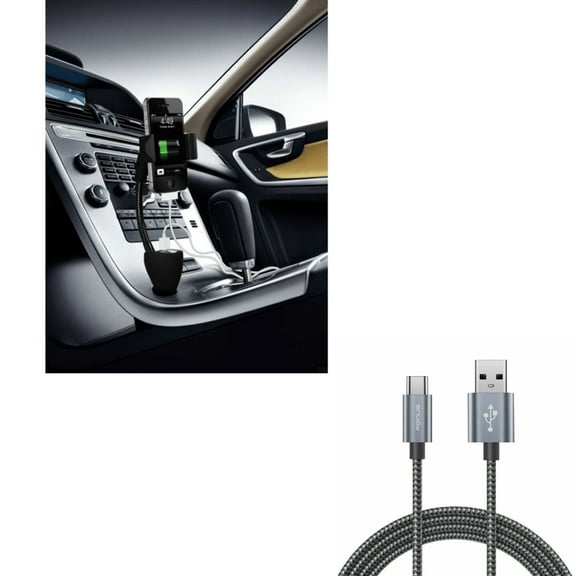 Type-C 10ft USB Cable w Charger Car Mount for OnePlus 9, Nord N200 5G/N100/N10 5G, Pro Phone - Charger Cord Power Wire, Holder DC Socket USB 2-Port J5N for OnePlus 9, Nord N200 5G/N100/N10 5G, Pro