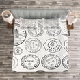 thumbnail image 3 of Ambesonne Travel Quilted Bedspread Set 3 Pcs, Stamps Famous Landmarks, Queen Size, Black White, 3 of 3