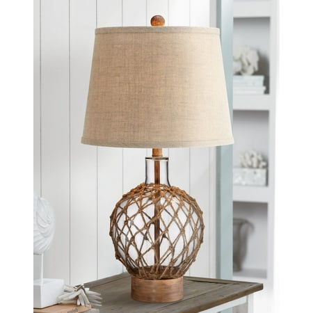 Clear Glass Table Lamps For Living Room 360 Lighting Nautical Table Lamp Clear Glass Rope Net Burlap Drum Shade for Living Room Family Bedroom Bedside Nightstand ()
