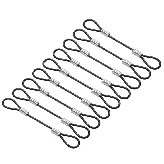 0.3Ft(4 Inch) Safety Cable Lock, 9Pcs Stainless Steel 0.08 Inch Dia Security Wire Rope with Double Loop Double Loop for Stage Lighting Luggage Lock, Black