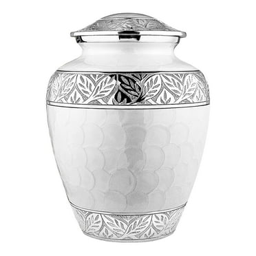 Striking Silver Marble Cremation Urn for Ashes - Adult Size - Empathy Gifts-Funeral Urn-Adult Urn-White Urn-Metal Urn-Cremation Urn