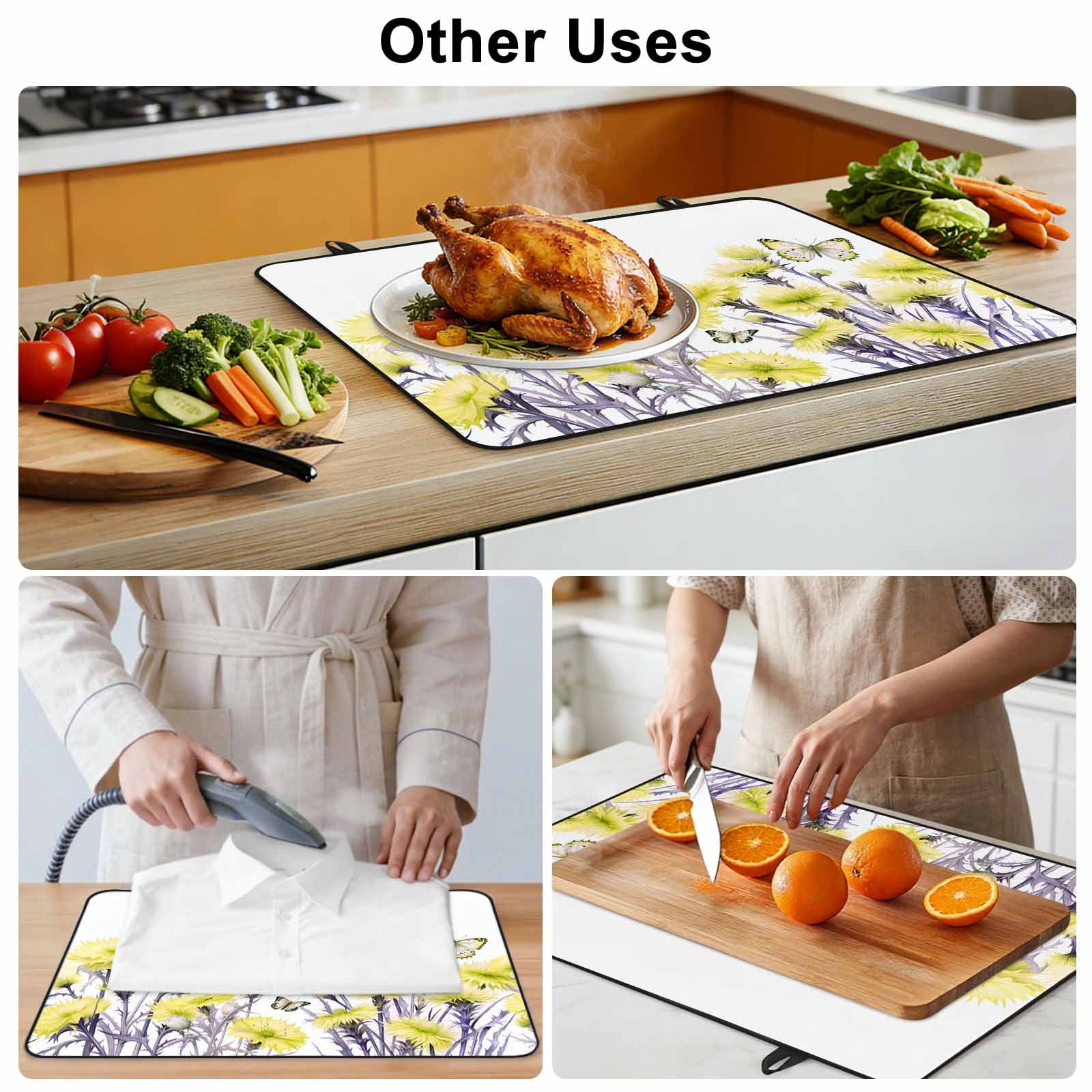 Yellow Spring Floral Stove Top Cover for Electric Stove, Heat-proof & Non Slip Glass Top Stove Cover Protector, Watercolor Summer Botanical Elegant Kitchen Flat Cooktop Rubber Mat 24x21 Inches