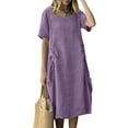 thumbnail image 4 of Dvprdro Crewneck Short Sleeve Side Drawstring Tie Hem Side Pockets Loose A Line Maxi Dress for Women 2026 Summer Beach Casual Solid, 4 of 7