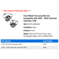thumbnail image 2 of Front Wheel Hub Assembly Set - Compatible with 2000 - 2006 Chevy Suburban 1500 2001 2002 2003 2004 2005, 2 of 2