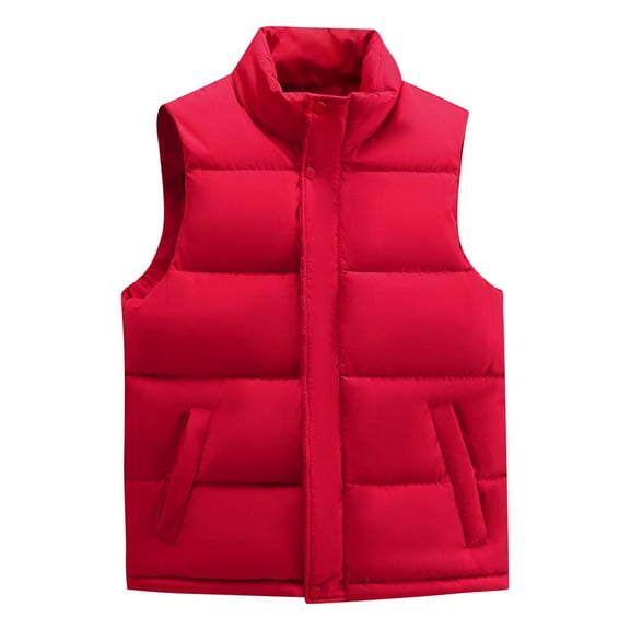 Wrtxtat Puffer Vest for Men Winter Fashion Solid Color Sleeveless Jacket with Pockets Full Zip Mock Neck Windproof Outerwear Vests Big and Tall Red XXXXXL