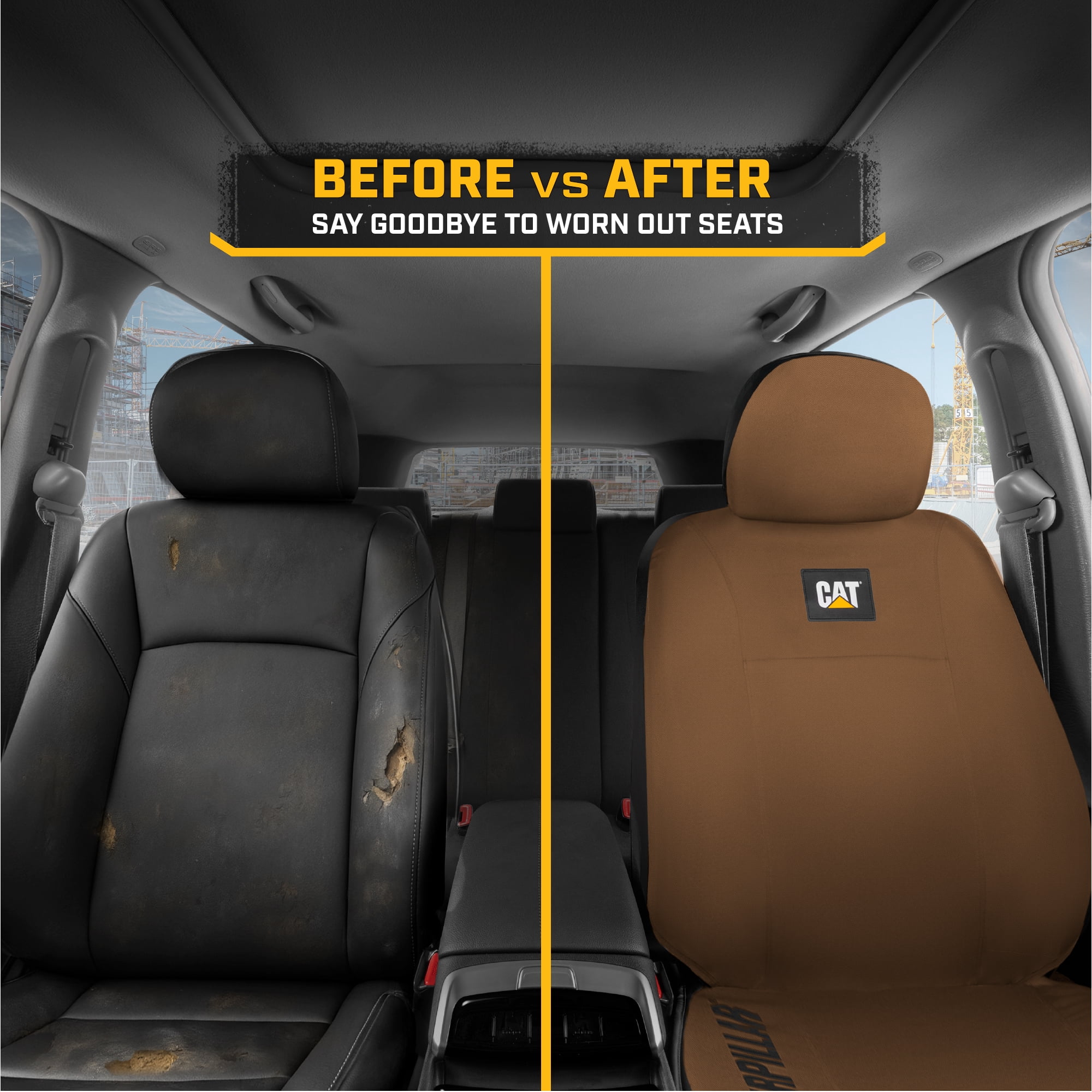 CAT Car Front Seat Cover – 1 pc, Beige Oxford, Heavy Duty Protection, Semi-Universal Fit – Durable Water-Resistant Auto Seat Protector for Truck, SUV, Sedan – Easy Install, Washable, Long-Lasting